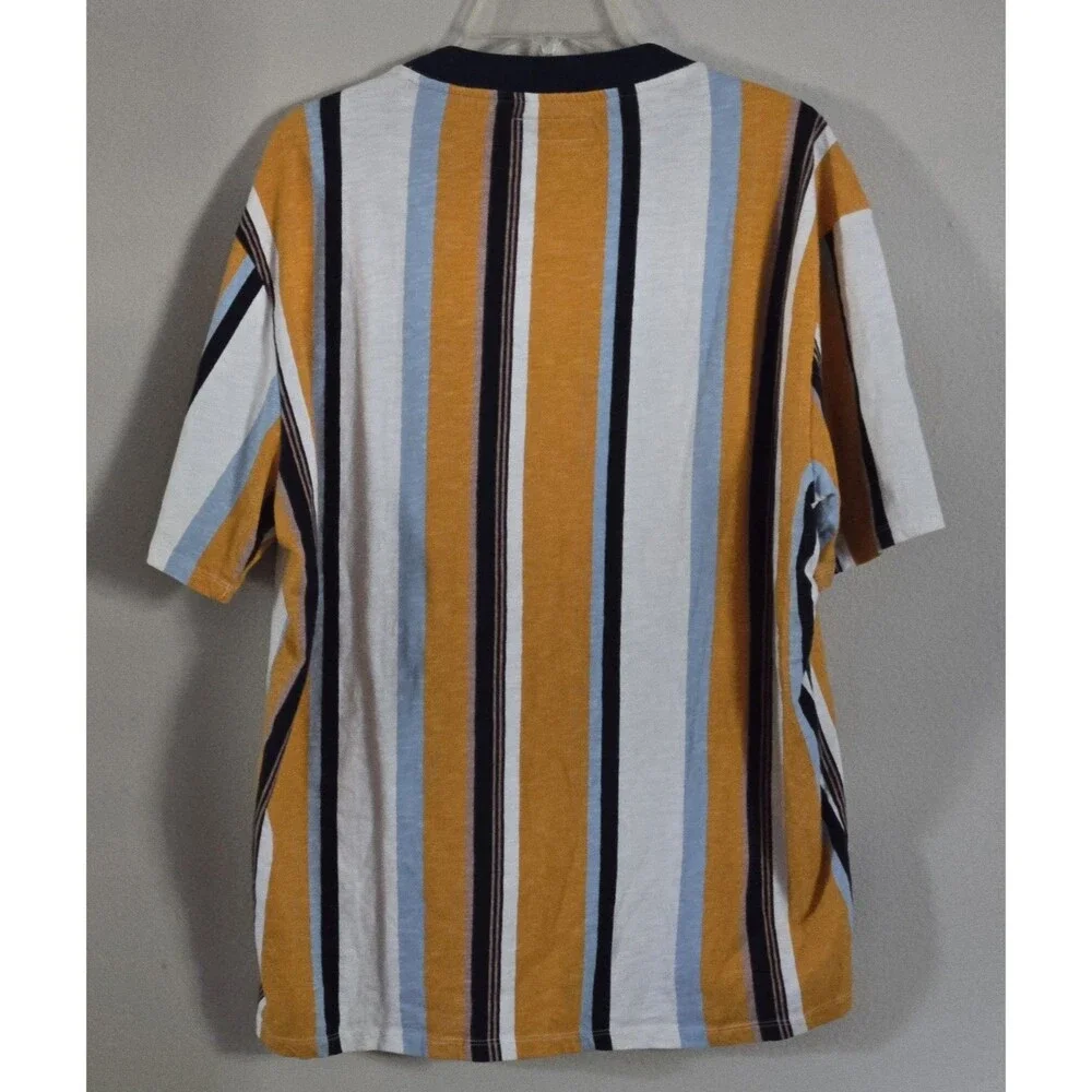 Guess Los Angeles T Shirt Mens Large Mustard Blue White Vertical Stripe Crewneck - Picture 3 of 6